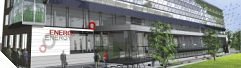 Foto: Frontansicht des Kompetenzzentrums ENERGYbase (Quelle: Fialik-WWFF)