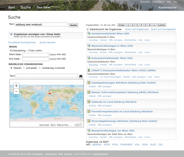 Metadatenportal der in Enerspired Cities recherchierten und als relevant für die energieorientierte Stadtplanung identifizierten Datensätze