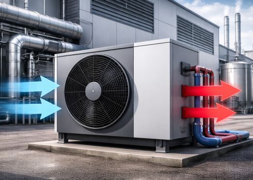 Wärmepumpe mit roten und blauen Pfeilen